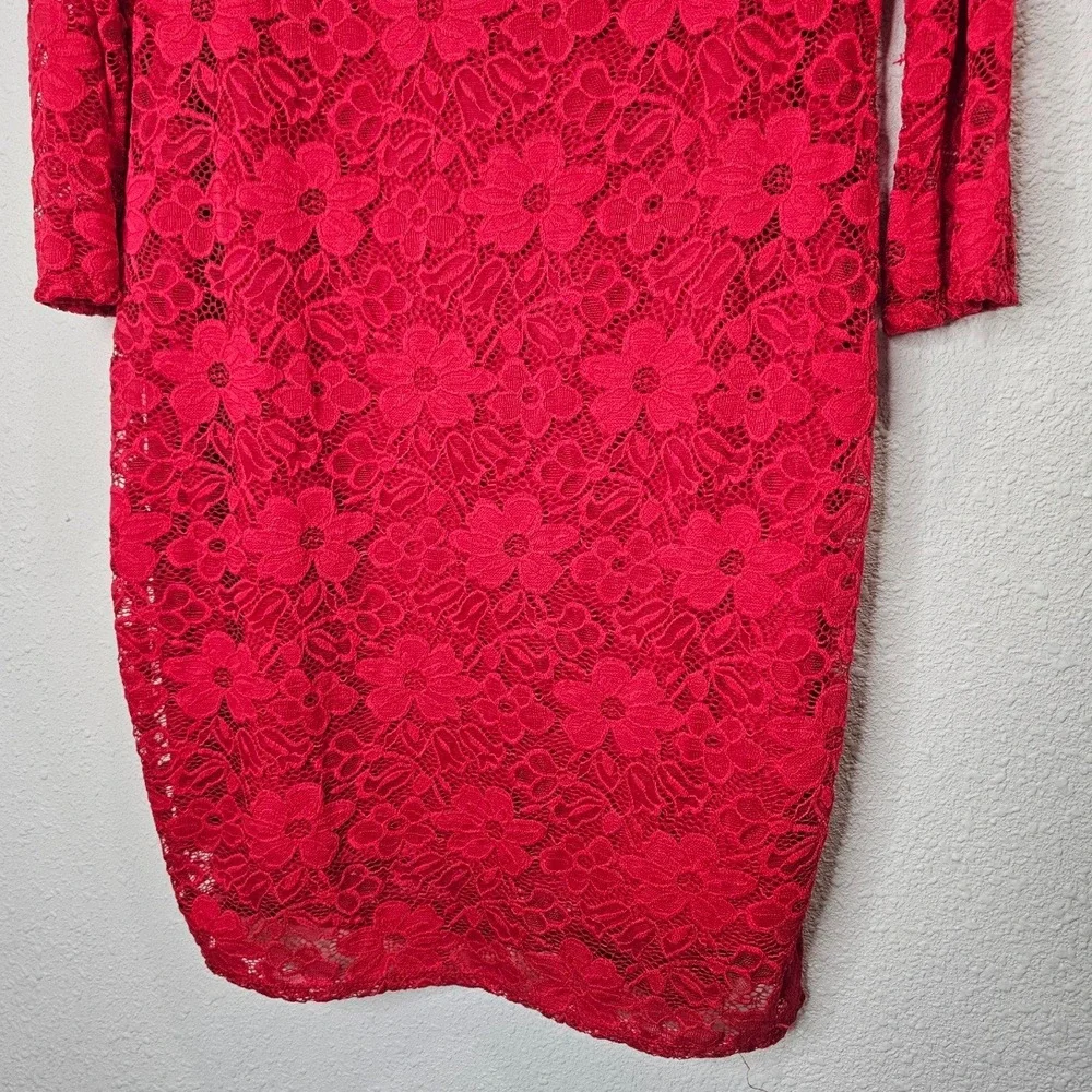 Seranoma Red Lace Dress‎ Size XL Floral Made in USA Elegant Party Holiday Midi